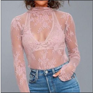 Free People Pink Lace Long Sleeve Top